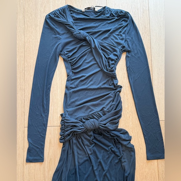 ZARA Draped Knot Midi Dress – Sculpting Bodycon – Size S (Stretch S/M) - Picture 12 of 15